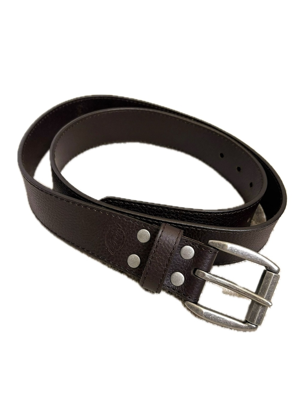Dickies Dark Brown Leather Belt Mens Size XL Silver Buckle Style #11DI020045